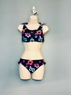 wonder nation Hot Pink and Black Floral bikini